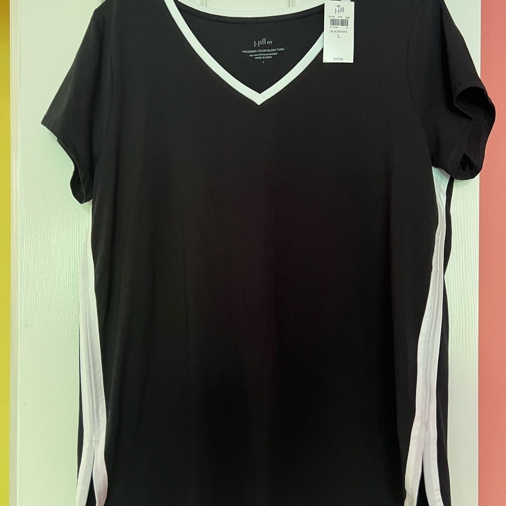 J. Jill Fit Black and White color Block Tunic Size L NWT